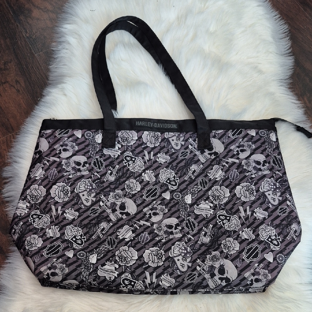Harley-Davidson Skull and Roses Black Tote